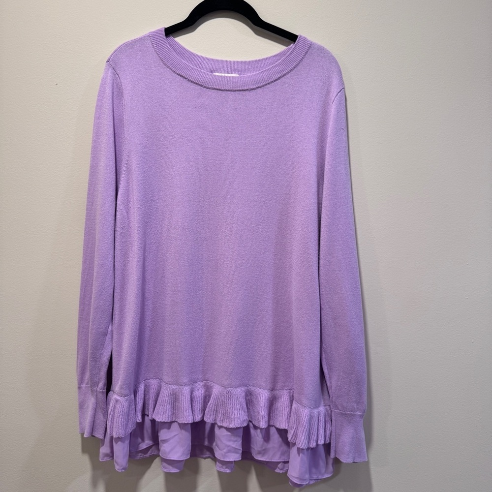 Lightweight Lavender Sweater with a Chiffon Hem Tunic, size XL.